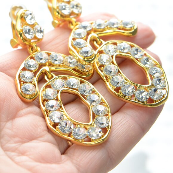 Kenneth Jay Lane KJL Crystal Drop Clip Earrings - Picture 6 of 9